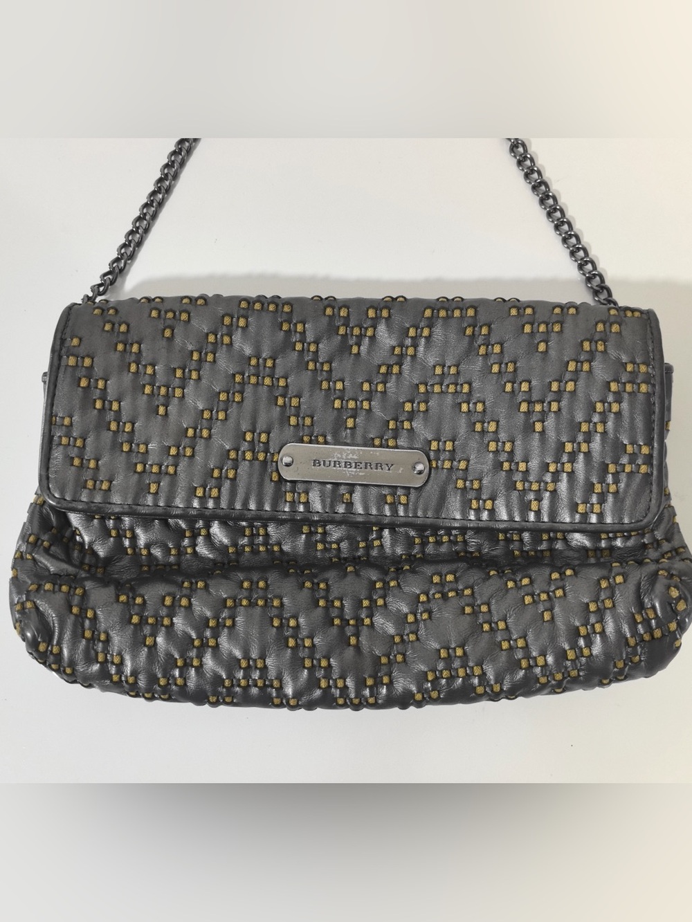 Burberry Black Quilted Crossbody Bag with Gold Stitching